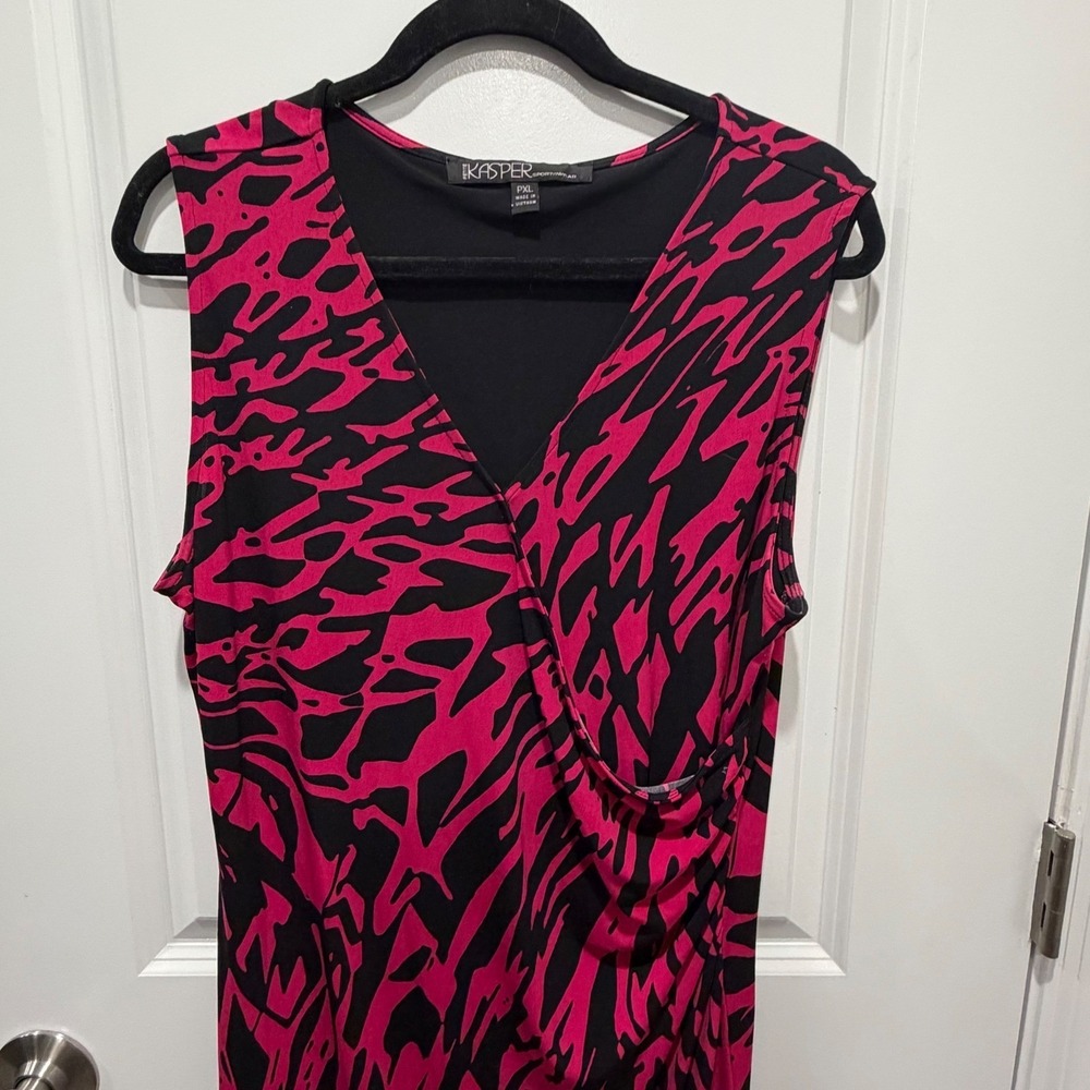 Kasper Womens Dress Abstract Animal Print Faux Wrap Pink Black PXL - Picture 9 of 12